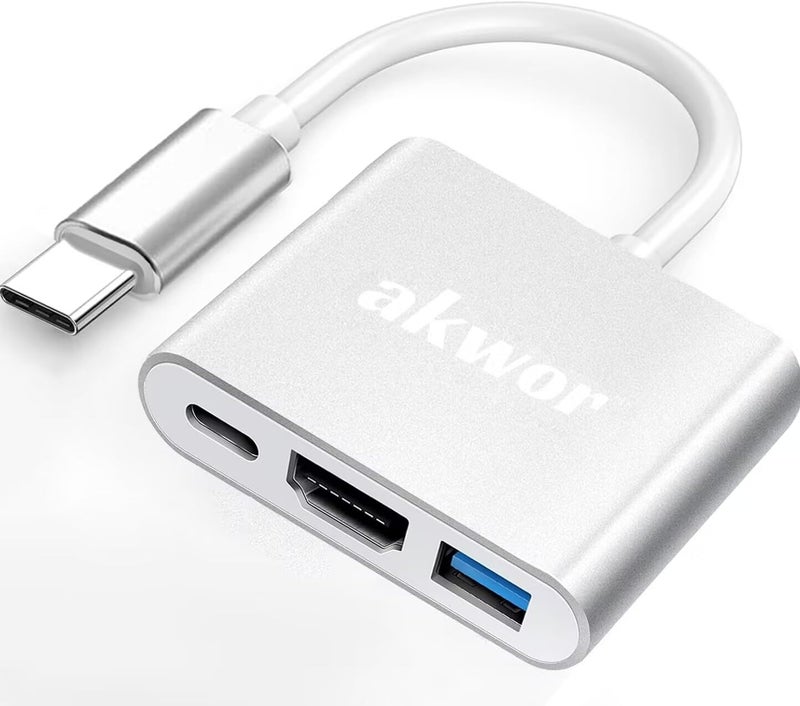 AKWOR محول USB C إلى HDMI 3 في 1 متعدد المنافذ، محول AV رقمي 4K مع USB 3.0 OTG PD 100W متوافق مع Thunderbolt 4/3 MacBook، iPad Air/Pro، إلى HDTV جهاز عرض شاشة - Image 1